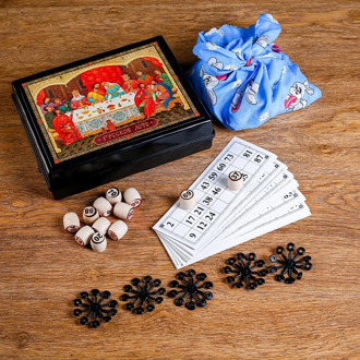 Game Board Russian Lotto keg from the tree in the plastic box moist for the company