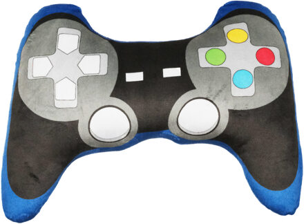 Game controller pluche kussen - 25 cm - grijs/blauw - fun cadeaus/sierkussens - Sierkussens