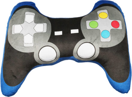 Game controller pluche kussen - 35 cm - grijs/blauw - fun cadeaus/sierkussens