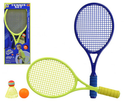 Game on Sport Tennis/badminton set/beachball set blauw/groen met bal en shuttle voor kinderen.