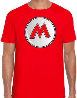 game verkleed t-shirt heren - loodgieter Mario - rood - carnaval/themafeest L