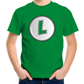 game verkleed t-shirt kinderen - loodgieter Luigi - groen - carnaval/themafeest L (140-152)
