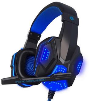 Gaming Headset Met Microfoon En Led Licht Voor Laptop Computer 3.5Mm Wired Noise Isolatie Volumeregeling Gaming Hoofdtelefoon blauw