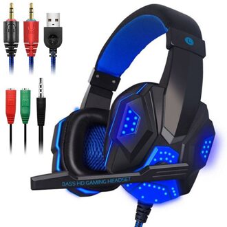 Gaming Headset Wired Gamer Hoofdtelefoon Stereo Sound Headset Ruisonderdrukkende Oortelefoon Met Microfoon Led Licht Voor Computer Pc Gamer blauw