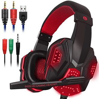 Gaming Headset Wired Gamer Hoofdtelefoon Stereo Sound Headset Ruisonderdrukkende Oortelefoon Met Microfoon Led Licht Voor Computer Pc Gamer rood