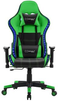 Gaming stoel met RGB verlichting & Bluetooth boxen zwart/groen in kunstleer ML-Design