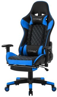 Gaming stoel met uittrekbare voetsteun 2D armsteun Zwart/Blauw in kunstleer ML Design
