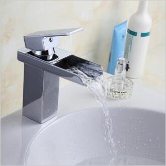 Gangao Badkamer Enkel Handvat Waterval Wastafel Kraan Vierkante Vanity Sink Mix, Chroom Messing