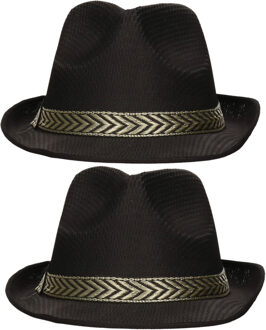Gangster Maffia hoed - 2x stuks - zwart - 59 cm - carnaval - verkleedhoeden - voor volwassenen