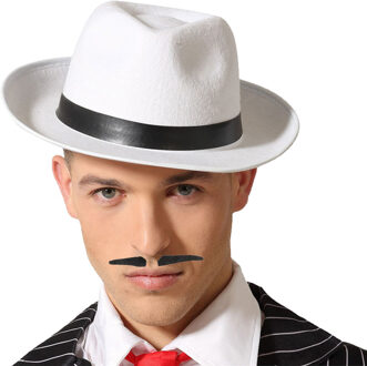 Gangster/maffia/roaring Twenties verkleed set - gleufhoed wit - met dun snorretje - Heren
