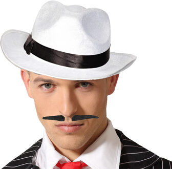 Gangster/maffia/roaring Twenties verkleed set - gleufhoed wit - met dun snorretje - Heren
