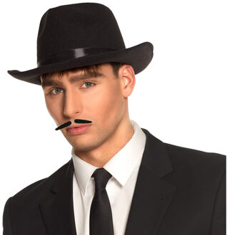 Gangster/Maffia/Roaring Twenties verkleed set - gleufhoed zwart - met dun snorretje - Heren