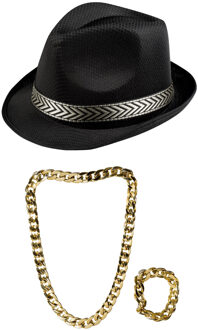 Gangster/Maffia verkleed set - funky gleufhoed - ketting en armband - volwassene - Foute Party