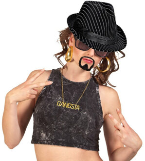 Gangster verkleed set - 3 delig - heren - zwarte hoed - ketting Gangsta - nep snor/baard