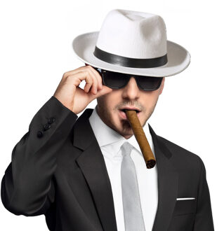 Gangster verkleedkleding setje wit - hoed - stropdas - zonnebril - sigaar - voor heren
