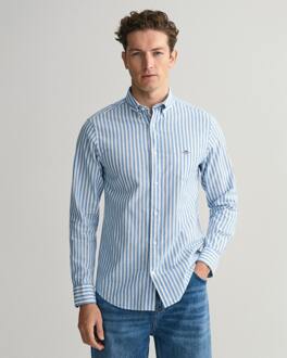Gant Casual hemd lange mouw reg cotton linen stripe shirt 3230057/471 Blauw - 4XL