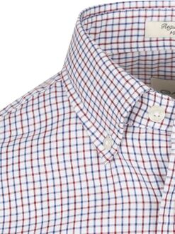 Gant Casual Overhemd Poplin Ruit Blauw Rood Bordeaux - 3XL