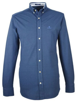Gant Gebreid Piqué Overhemd - M Gant , Blue , Heren - 2XL
