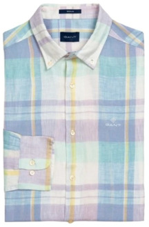 Gant Geruite linnen overhemd Gant , Multicolor , Heren - M,3Xl