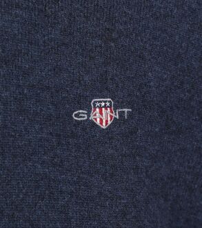 Gant Halfzip Wol Trui Logo Melange Navy Donkerblauw - 3XL,L,XL,XXL