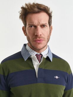Gant Heavy Rugger Shield Longsleeve Polo Streep Navy Groen Donkergroen - L,XL