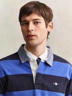 Gant Heavy Rugger Shield Polo Streep Navy Royal Blue Blauw - L,S,XL