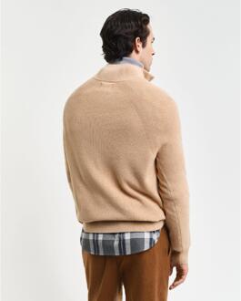 Gant Heren Geribde Katoen Wollen Trui met Halve Ritssluiting (Khaki) Kaki - 2XL
