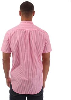 Gant Heren Gestreept Doek Regular Overhemd met Korte Mouwen (Roze)