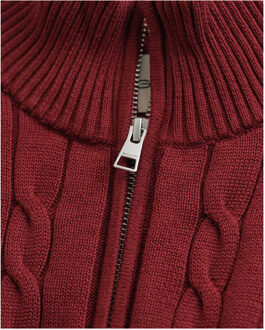 Gant Heren Kabelgebreide Halfzip Sweater (Bordeaux) - maat Kastanjebruin
