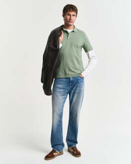 Gant Heren Regular Fit Korte Mouw Shield Logo Pique Polo Olijf - XL