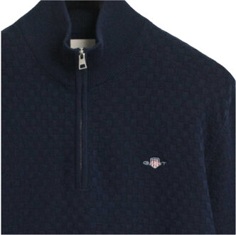 Gant Heren Sweatshirt met Micro Textuur Half Ritssluiting (Blauw) - maat XL