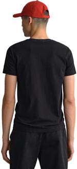 Gant heren T-shirt met ronde hals en contrasterend logo - Zwart