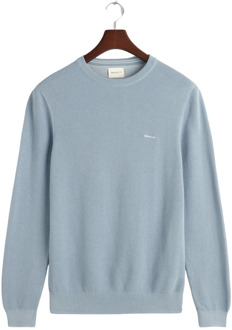 Gant Katoenen Piqué Crewneck Sweater Gant , Blue , Heren - 2Xl,Xl,3Xl