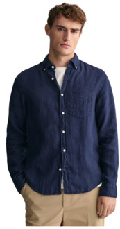 Gant Linnen Regular Fit Overhemd Gant , Blue , Heren - 2Xl,Xl,L,M,S,Xs,3Xl