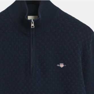 Gant Men's Gant Micro Texture Half Zip in Blue Blauw