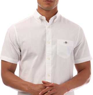 Gant Men's Gant Regular Fit Cotton Linen Short Sleeve Shirt in White - maat Wit