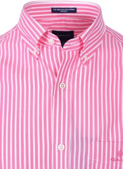 Gant Men's Gant Regular Fit Striped Short Sleeve Broadcloth Shirt in Pink - maat Roze