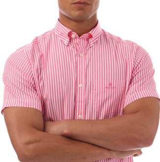 Gant Men's Gant Regular Fit Striped Short Sleeve Broadcloth Shirt in Pink - maat S Roze