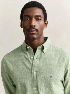 Gant Overhemd Cotton Linen Groen - L,XL,XXL