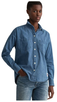Gant Oversized Denim Overhemd met Verlaagde Schouders Gant , Blue , Dames - 2Xl,S,3Xl
