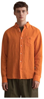 Gant Regular Fit Linnen Overhemd Gant , Orange , Heren - 2Xl,Xl,S