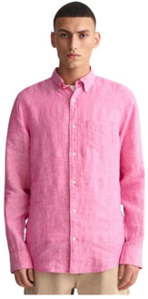 Gant Reguliere Linnen Overhemd met Geborduurd Logo Gant , Pink , Heren - 2Xl,Xl,L,S,3Xl,4Xl