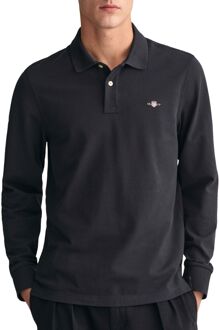 Gant Shield Piqué Rugger Longsleeve Polo Heren zwart - XXXL