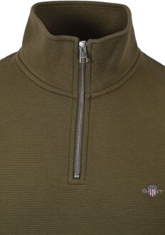 Gant Textuur Half Zip Trui Jeneverbessen Groen - maat M Olijf