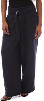 Gant Women's Gant Wide Cropped Belted Pants in Blue Blauw - S