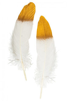 Ganzenveer/sierveer - 10x stuks - wit met goud - 18-22 cm - decoratie/hobbymateriaal - Verkleedveren