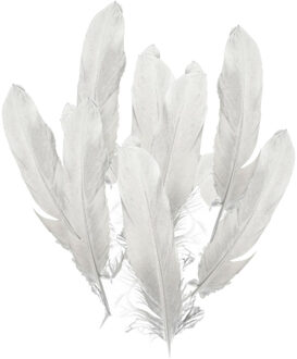 Ganzenveer/sierveer - 20x stuks - zilver - 18-22 cm - decoratie/hobbymateriaal