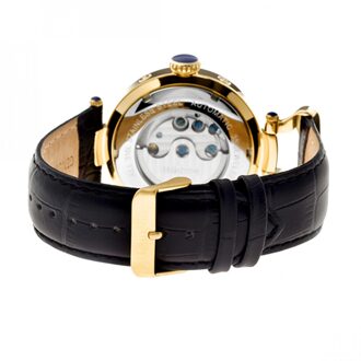 Ganzi semi-skelet lederen band horloge Zwart/goud - One Size