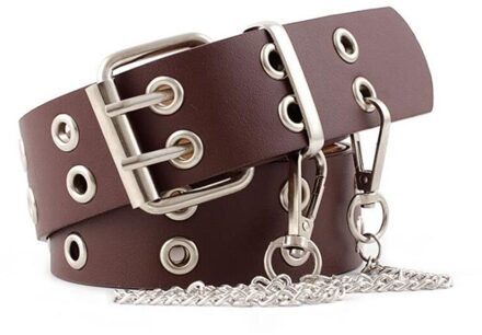 Gaoke Piramide Mode Klinknagel Riem Mannen & Vrouwen Bezaaid Riem Punk Rock Met Pin Gesp Zwart 02koffie met chain