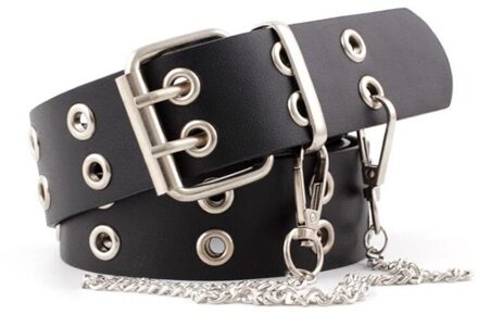 Gaoke Piramide Mode Klinknagel Riem Mannen & Vrouwen Bezaaid Riem Punk Rock Met Pin Gesp Zwart 02zwart met chain